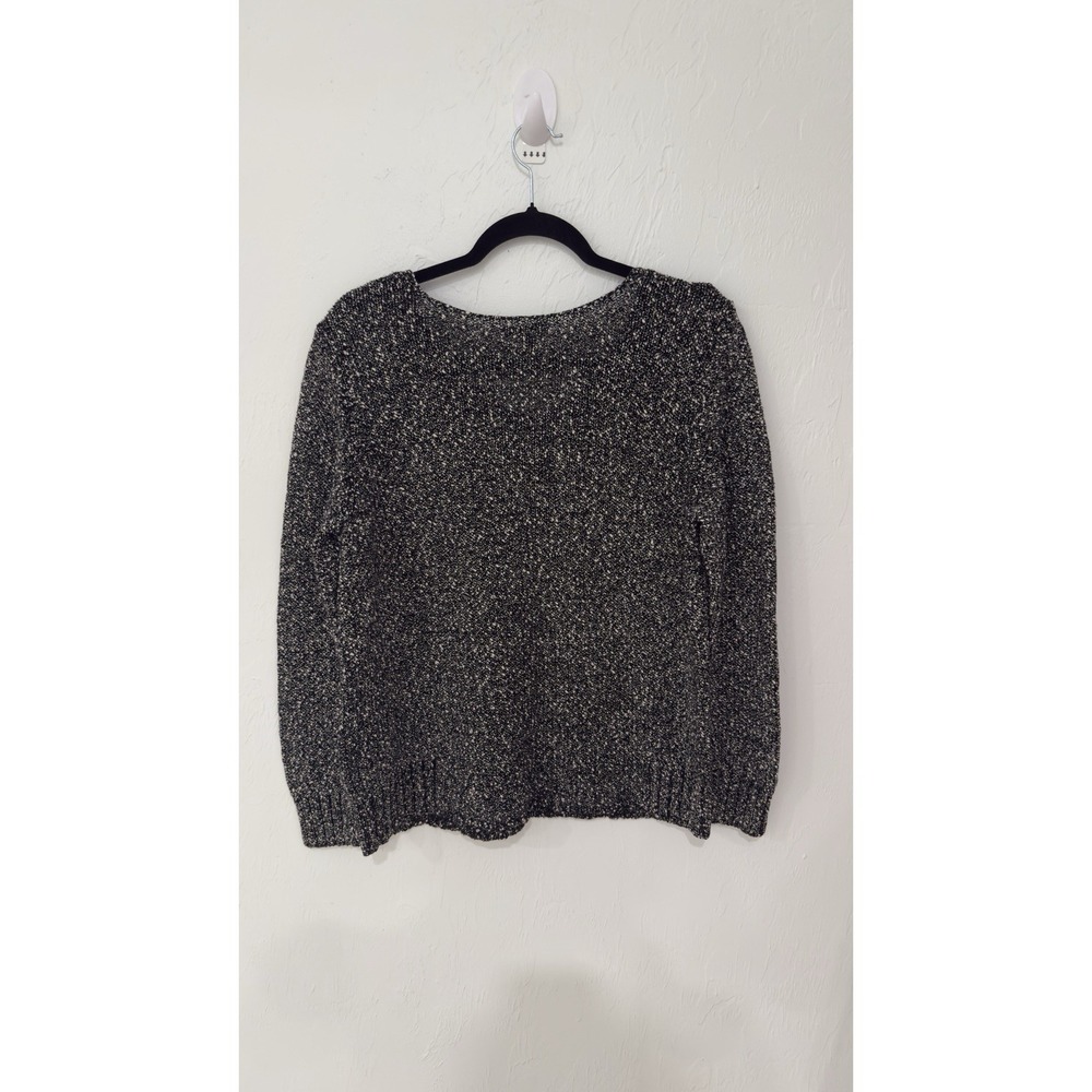 Eileen Fisher Womens Black White Marled 100% Cotton V-Neck Sweater Size‎ Large - Picture 3 of 9